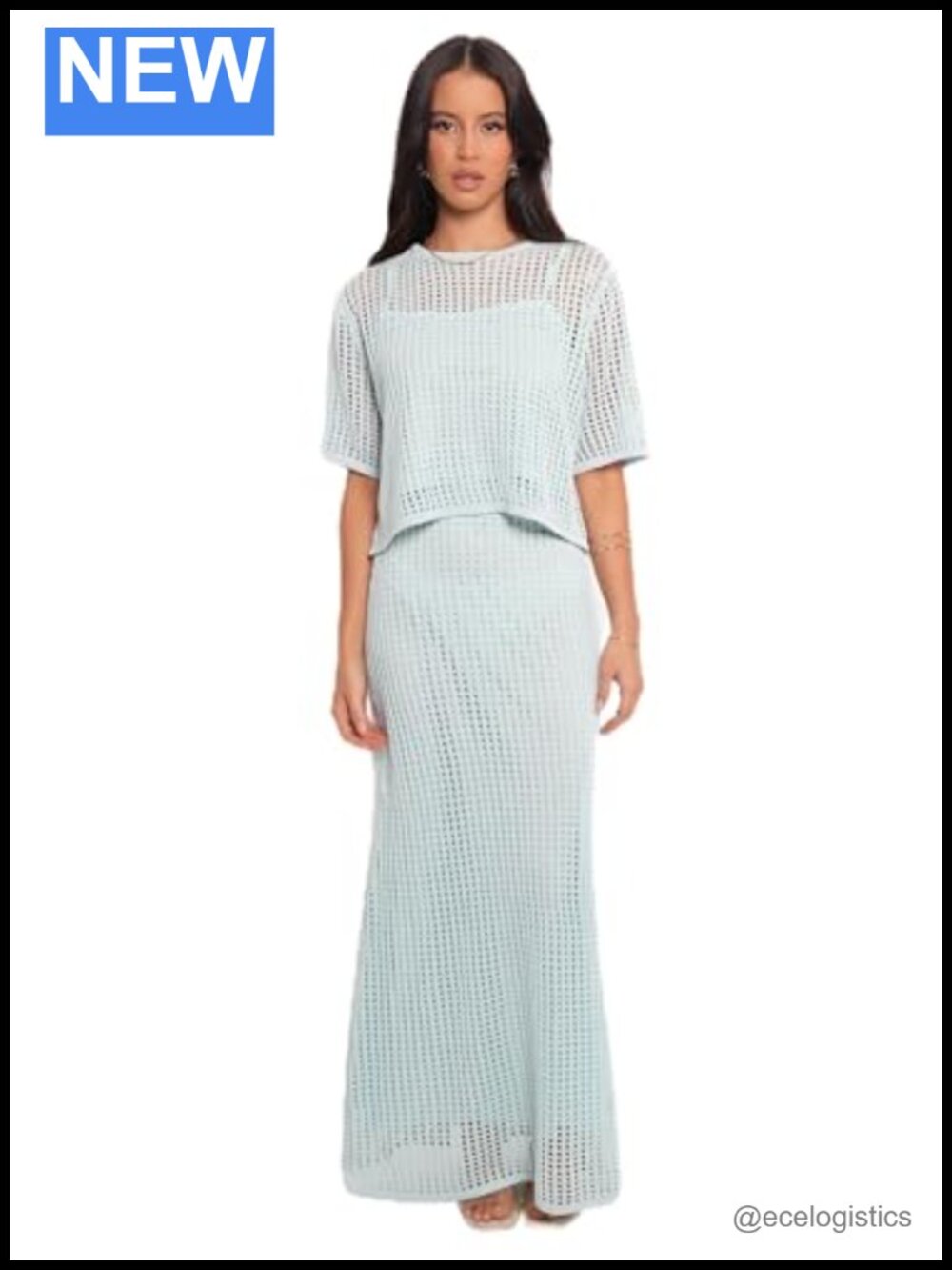 Women's Knit Skirt Set Crop Top High Waisted Short Sleeve Polyester Pull On